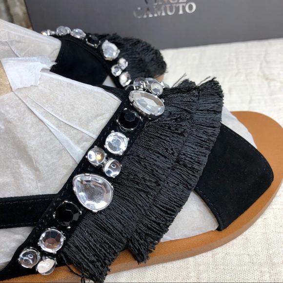 VINCE CAMUTO NEW Black Silver Gem Fringe Sandal 9 - Picture 7 of 7